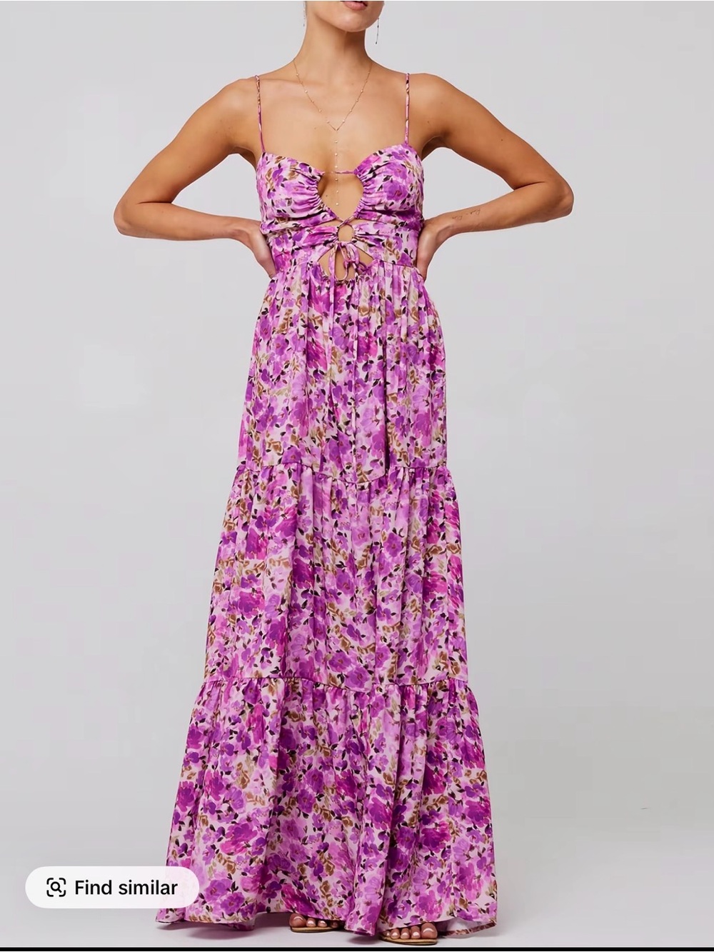 Floral Pink Maxi Dress with Cutout Tie Front